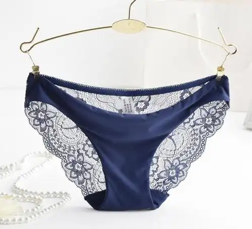 纯棉底档布一片式冰丝无痕透气内裤女性感蕾丝女士低腰三角裤批发-内