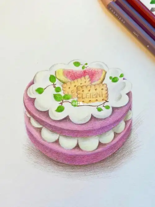 彩铅画甜品小蛋糕绘画步骤图