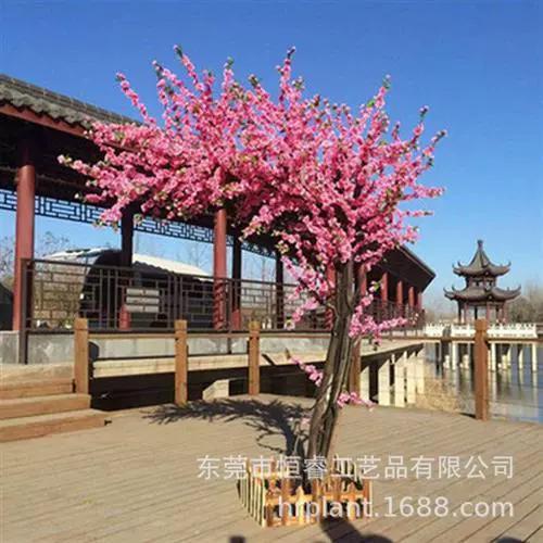 广东大型仿真植物工厂定制仿真绢布桃花树客厅装饰假桃花树