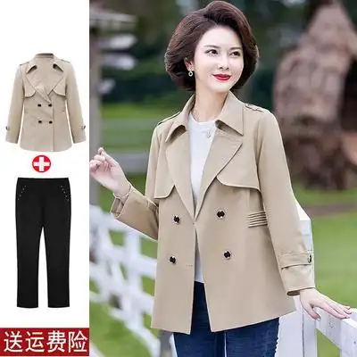 妈妈春装外套短款洋气上衣中年妇女夹克2022新款中老年女春秋风衣