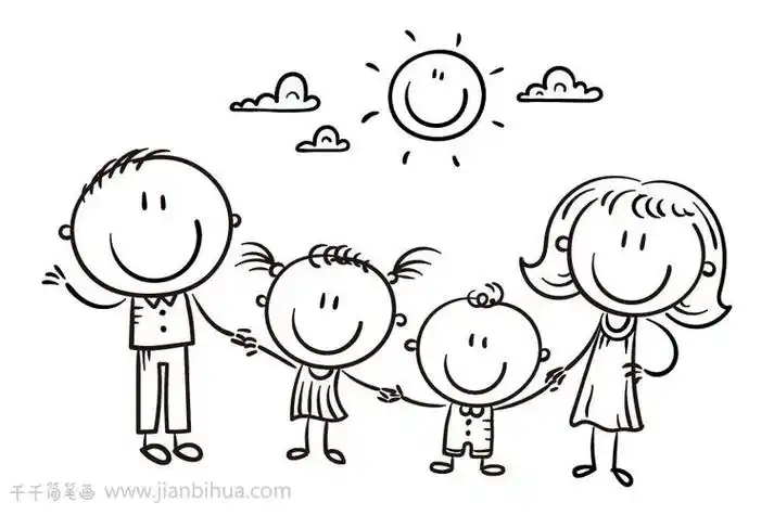 幸福的一家四口男孩卡通简笔画