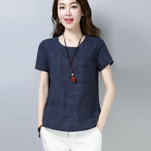 夏装棉麻上衣女装短袖2021新款麻料宽松t恤女显瘦亚麻棉百搭中年t
