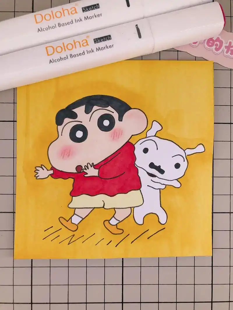 第200幅|蜡笔小新和小白,简笔画,卡通画,马克笔画.附步骤 - 抖音