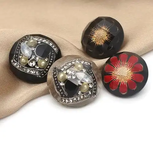 树脂高脚暗眼纽扣复古内镶钻花型装饰扣大衣毛衣diy辅料钮扣