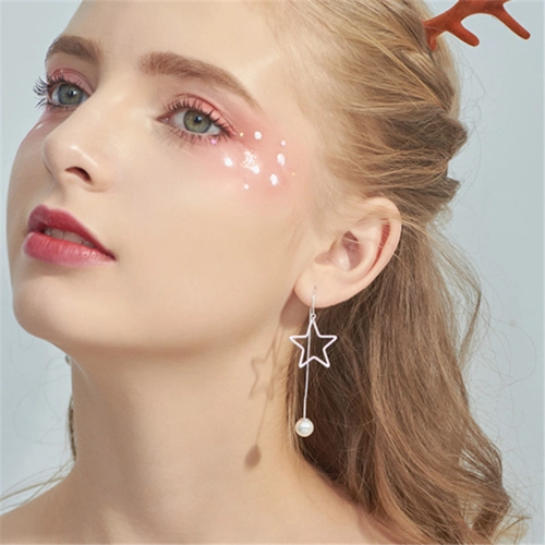 小麋人 不挑脸型五角星镂空星星s925纯银耳线流苏耳环母贝珍珠女