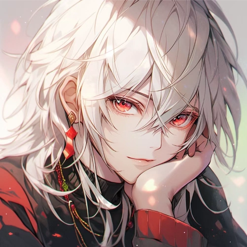 ai绘画║白发红瞳动漫男头