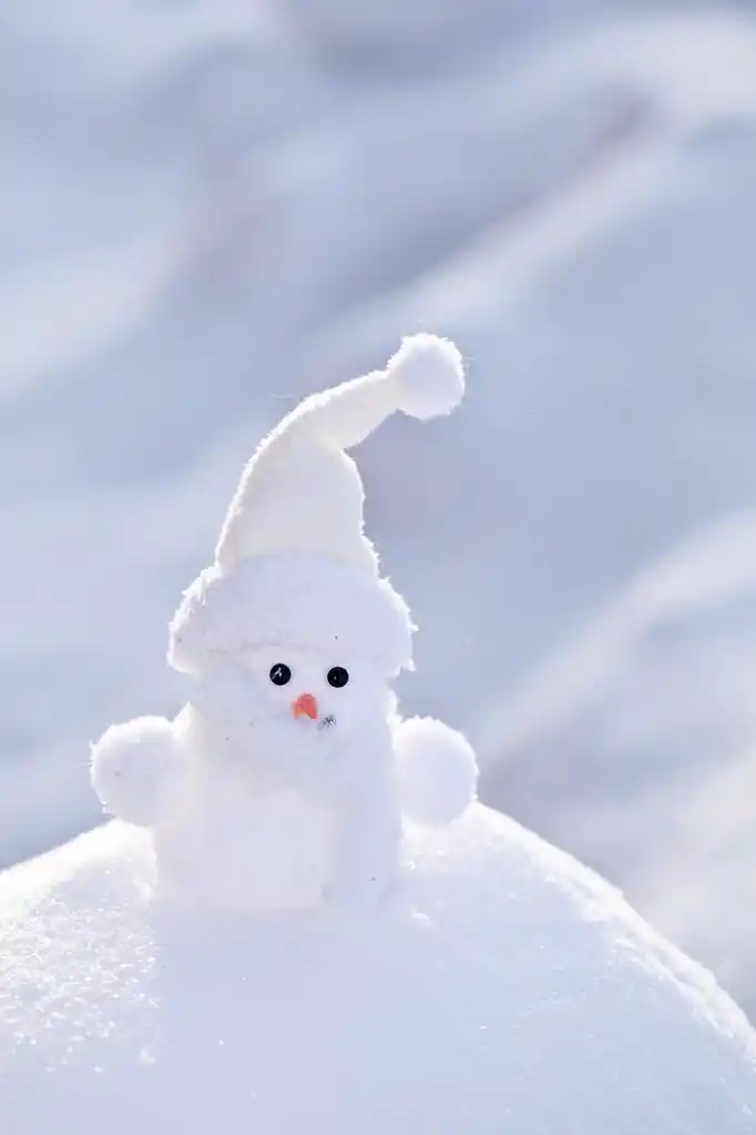 小小的白色雪人在雪堆上.