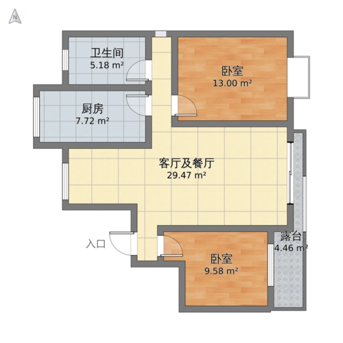 上海市浦东区 涵合园2室1厅1卫 78m05-v2户型图 - 小区户型图 -躺平