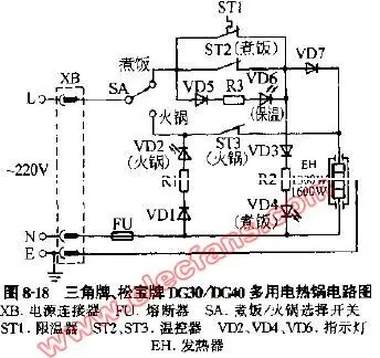 三角牌松宝牌dg30 dg40多用电热锅电路图