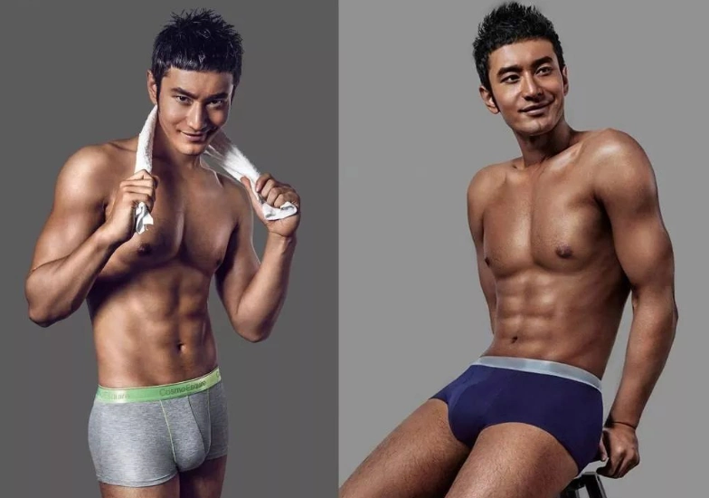 黄晓明与美女合影,一身肌肉线条十分抢镜,身材线条不输小鲜肉