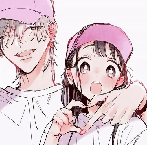 情侣头像带帽古风比心男朋友女朋友动漫头像