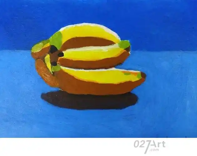 一挂香蕉水粉静物写生作品欣赏【儿童水彩画】_水彩画_零二七艺考