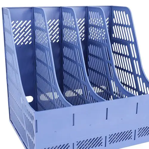 得力9848文件框四联商务办公桌面收纳整理资料架塑料文件栏文件筐图片