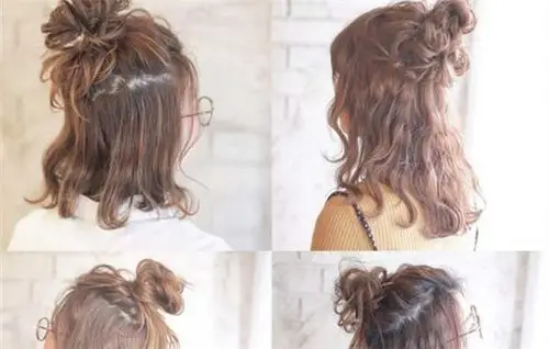 准备工具卷发棒 橡皮筋扎发步骤1第一步先用加热的卷发棒将发丝烫卷.