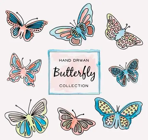 8款手绘蝴蝶矢量素材