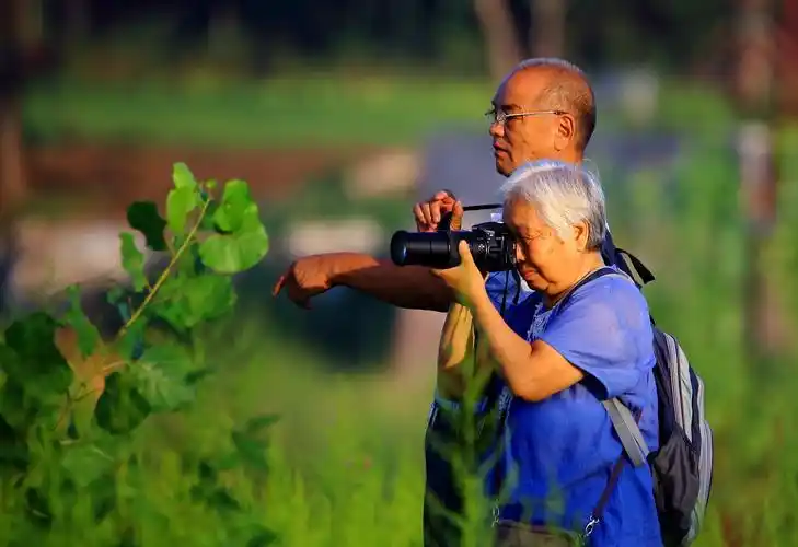 老夫妻俩形影不离