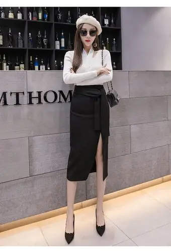 长裙女秋冬2018新款高腰不规则开叉中长款一步裙包裙a字裙半身裙