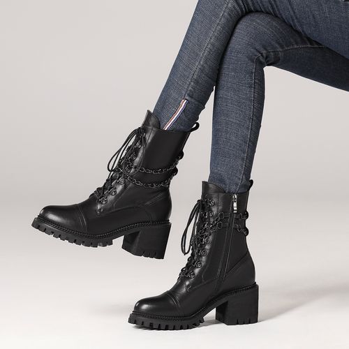 帅气马丁靴女英伦风潮ins朋克短靴女粗高跟春秋机车单靴子短筒