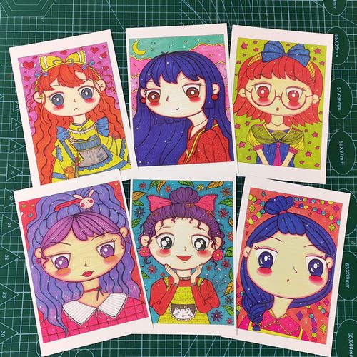 画室推荐【带线稿】动漫人物q版女孩子原创手绘马克笔美术临摹卡