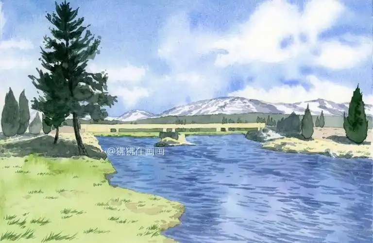 水彩画教程  #水彩画  #水彩风景  #水彩  #夏日清凉  #治愈系风