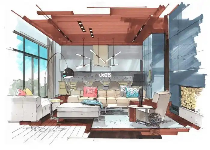 名家手绘效果图100例-【48】客厅空间设计