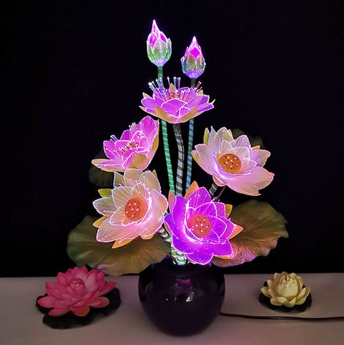 花灯摆设七彩彩光纤荷led莲花佛前长明灯供佛荷花灯