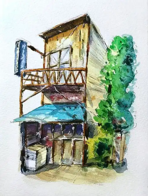 水彩临摹房屋
