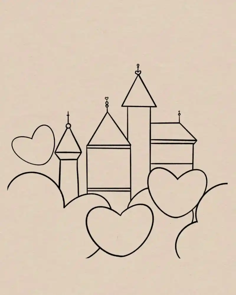 城堡简笔画|附过程 ins简笔画|简单好学 临摹:yeewai #简笔画教程