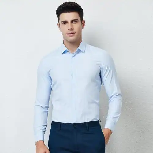 才子男装tries长袖衬衫男士年秋冬修身纯色寸衫商务休闲职业正装