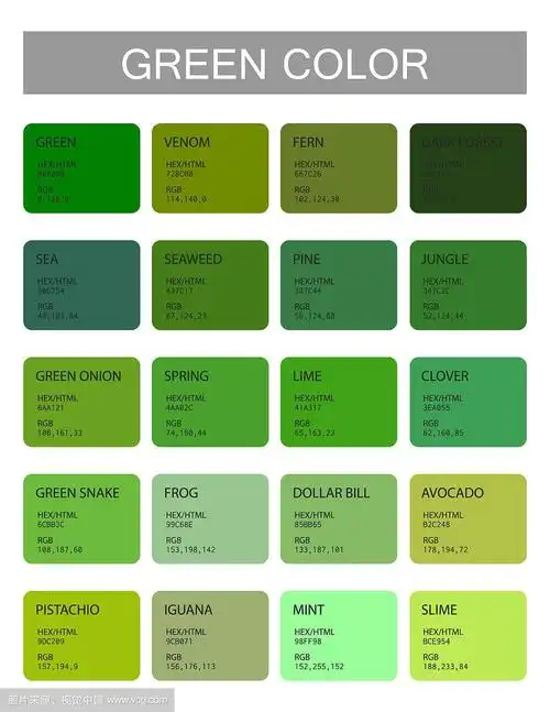 绿色代码和名称选择颜色