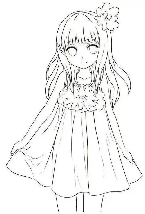 黑白线稿美漫卡通画动漫小美女