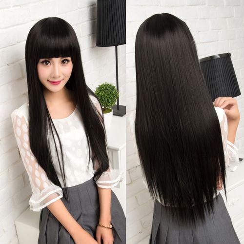 假发真头发假发女整顶假发套超长齐刘海假发女长直发假发套长发