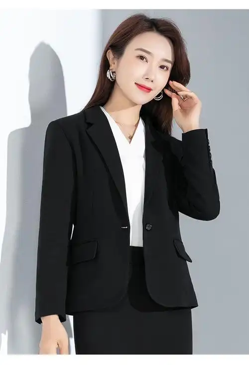 罗蒙女士工装西服2021秋季新款商务百搭单西有型气质职业西装黑色l