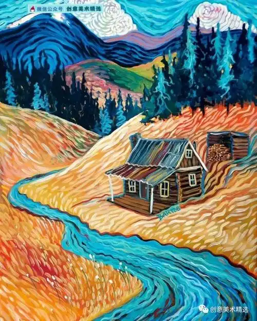 素材分享——富于装饰感的色彩风景作品_绘画