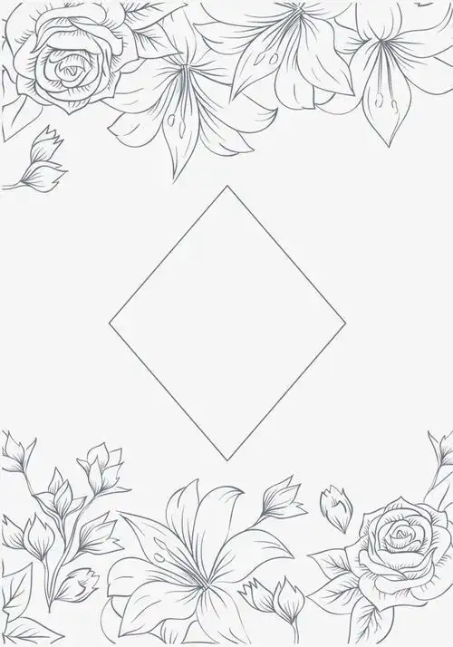 设计欧式简约手绘简笔画花朵花卉婚礼主题请柬邀请卡水牌海报设计素材