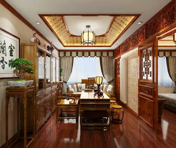 紫云轩中式装修书房效果图