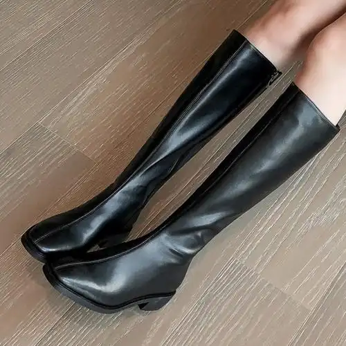 大淘人折扣商城 鞋子 真皮长筒女靴欧货高筒靴皮靴骑士棕色靴子女2020