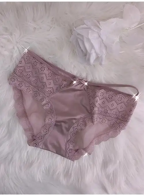 yunwuxin内裤女蕾丝超薄性感诱惑冰丝缎面侧面细带镂空低腰三角裤内裤