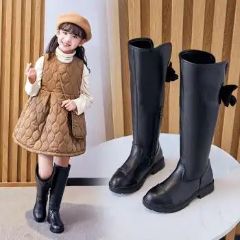 冬天小学生小女孩穿的靴子儿童女靴小年度 女童靴秋冬高筒靴秋单靴