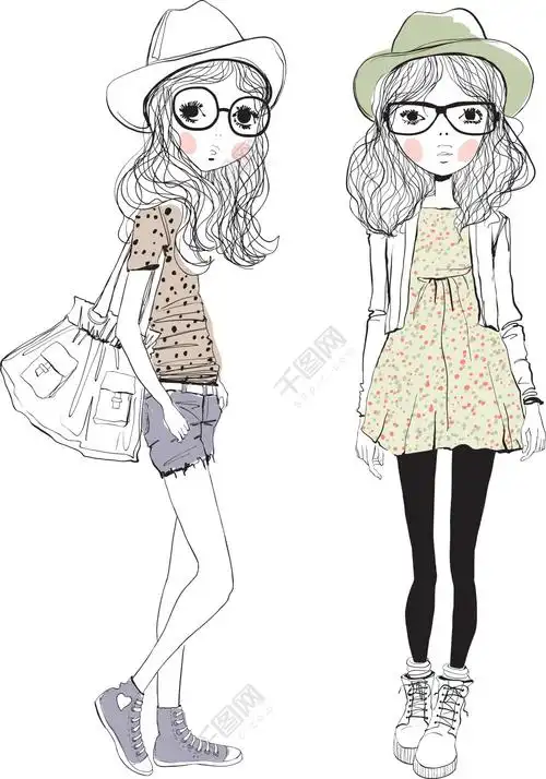 时尚手绘时尚少女插画矢量图免费下载_ai格式_编号28278408-千图网