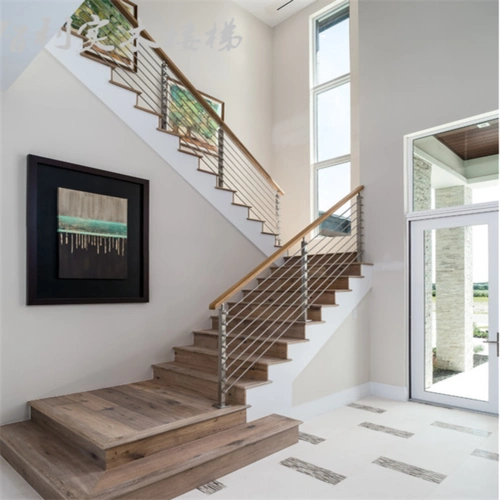 楼梯整体实木定制铁艺护栏扶手踏步家用室内整体楼梯