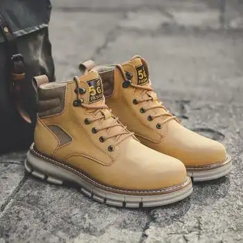 马丁靴男秋冬款男靴厚底耐磨软底工装靴男生休闲高帮
