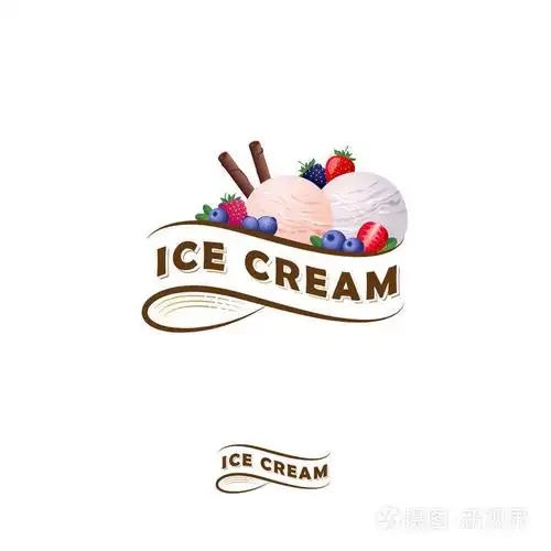 在丝带上的字母和两勺冰淇淋与浆果.