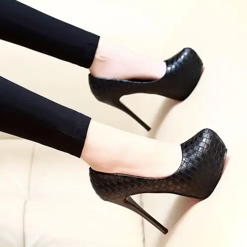 高跟鞋防水台细跟 圆头14cm_超高跟鞋14cm夜店防水台性感细跟女鞋职业