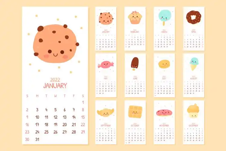 可爱卡通日历2022年