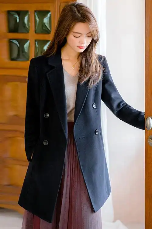 小个子毛呢外套女韩版时尚小西装2019秋冬新款长款呢子大衣女