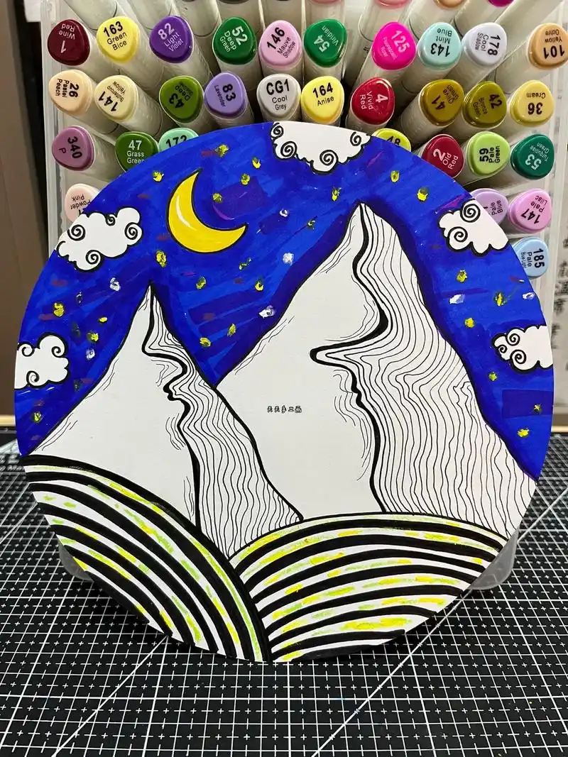 夜晚的山脉#画画 #简笔画 #控笔训练 - 抖音