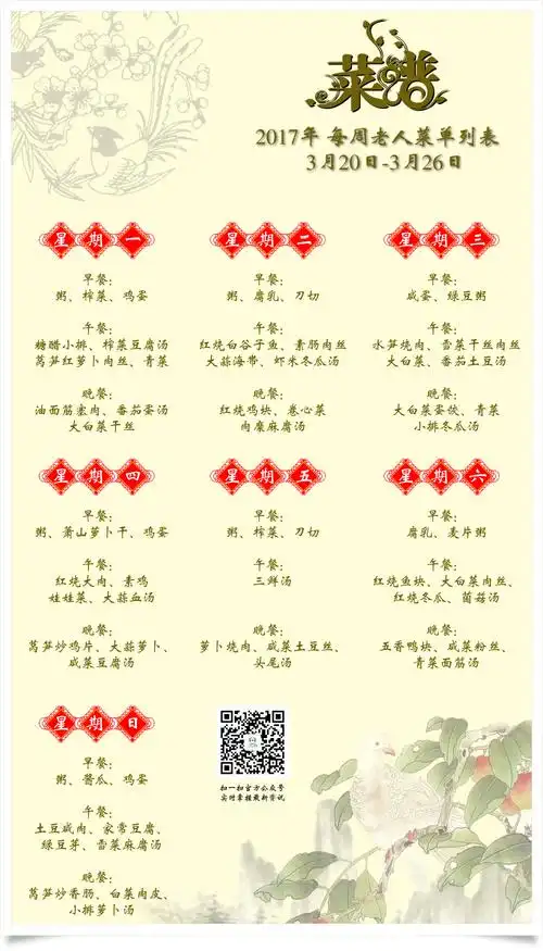 每周老人菜单列表——3月6日-3月12日         共庆翁伯伯80大寿生日