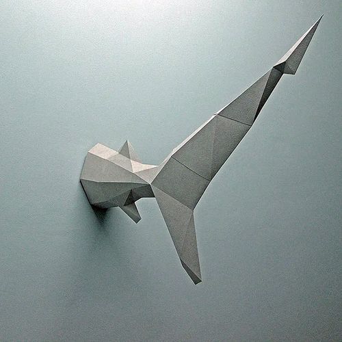 46l厘米高 鲨鱼尾巴立体潮流墙壁装饰diy纸模型动物客厅壁挂饰品