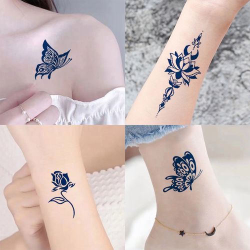 新款草本果汁纹身贴防水持久女男半臂不反光网红款花蝴蝶仿真贴纸